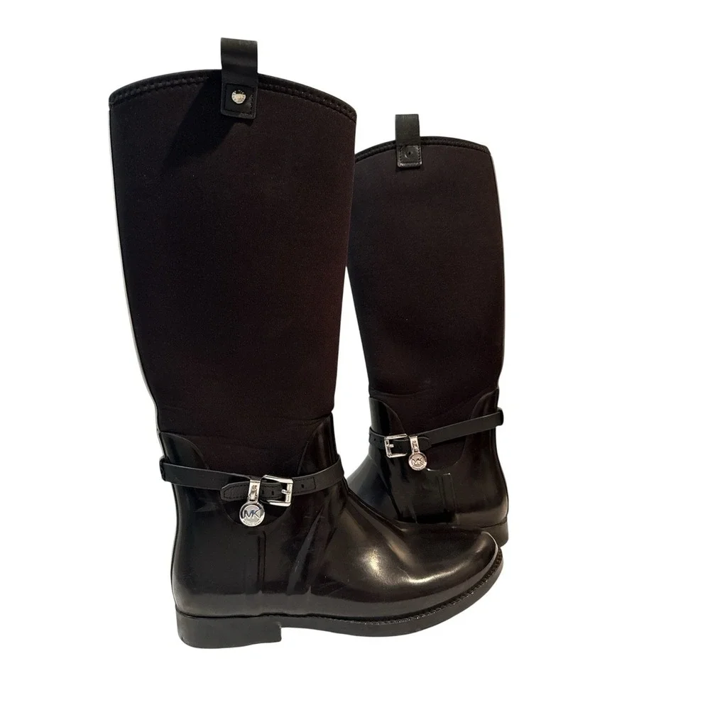 Michael‎ Kors Women Black Tall Rain/Snow Boots US size 8 Rubber Neoprene Boots